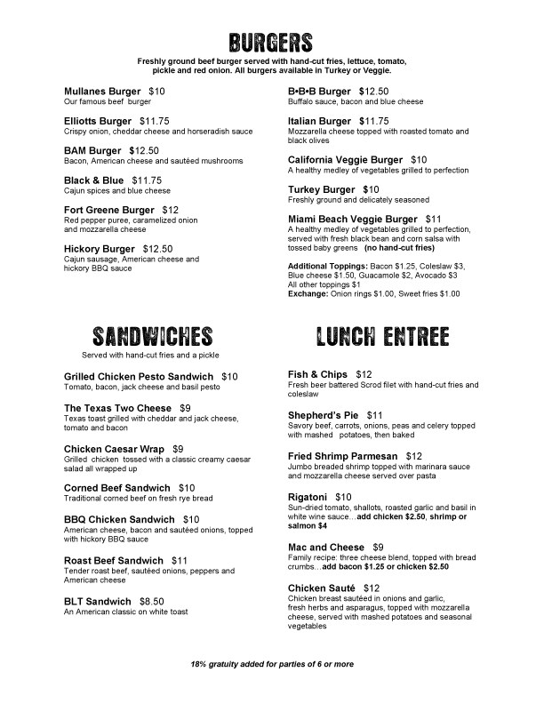 Dinner Menu Page 1